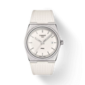 RELOJ TISSOT PRX, CUARZO, ESFERA BLANCA, FAJA DE CAUCHO BLANCA, FECHA, 40 MM
