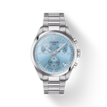 RELOJ TISSOT PR 100, CUARZO, ESFERA CELESTE, BRAZALETE DE ACERO, CRONCÓGRAFO, 40 MM
