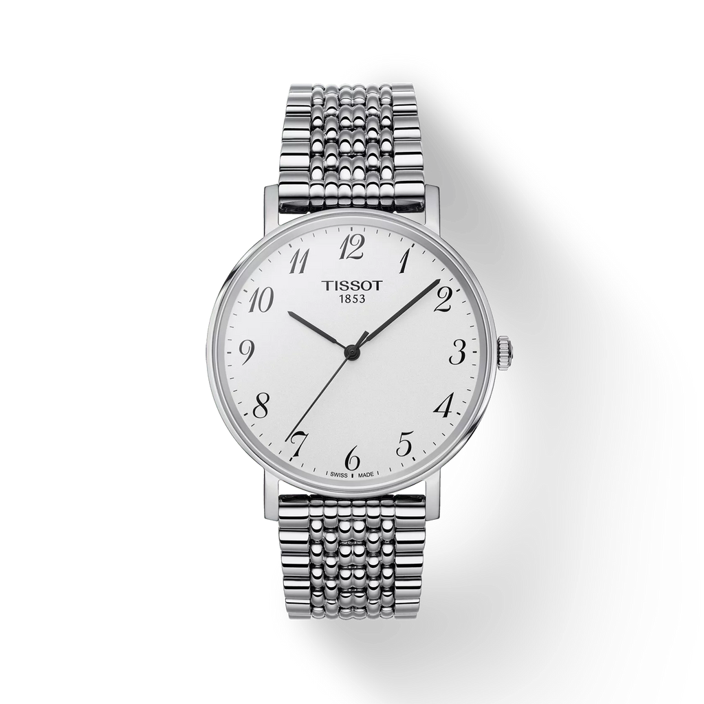 RELOJ TISSOT EVERYTIME, CUARZO, ESFERA BLANCA, BRAZALETE DE ACERO, 38 MM