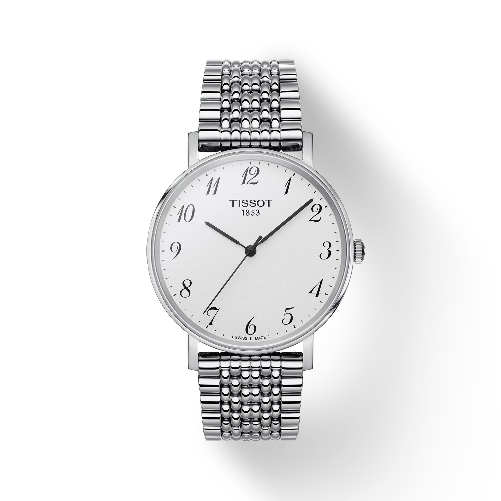 RELOJ TISSOT EVERYTIME, CUARZO, ESFERA BLANCA, BRAZALETE DE ACERO, 38 MM