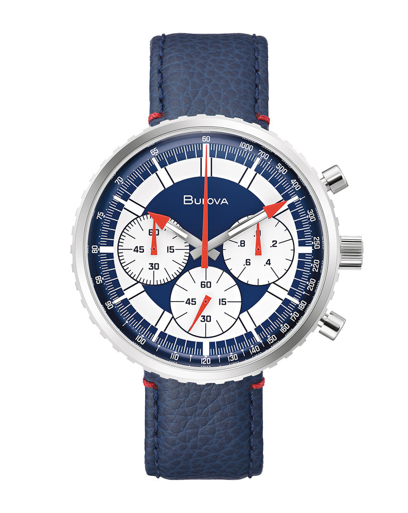 RELOJ BULOVA CHRONOGRAPH C, CUARZO, ESFERA AZUL, BRAZALETE DE CUERO AZUL, CRONOGRAFO, 46 MM