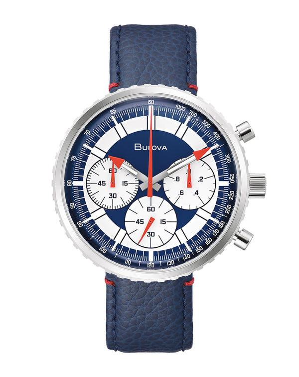 RELOJ BULOVA CHRONOGRAPH C, CUARZO, ESFERA AZUL, BRAZALETE DE CUERO AZUL, CRONOGRAFO, 46 MM