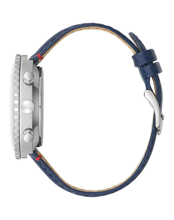 RELOJ BULOVA CHRONOGRAPH C, CUARZO, ESFERA AZUL, BRAZALETE DE CUERO AZUL, CRONOGRAFO, 46 MM