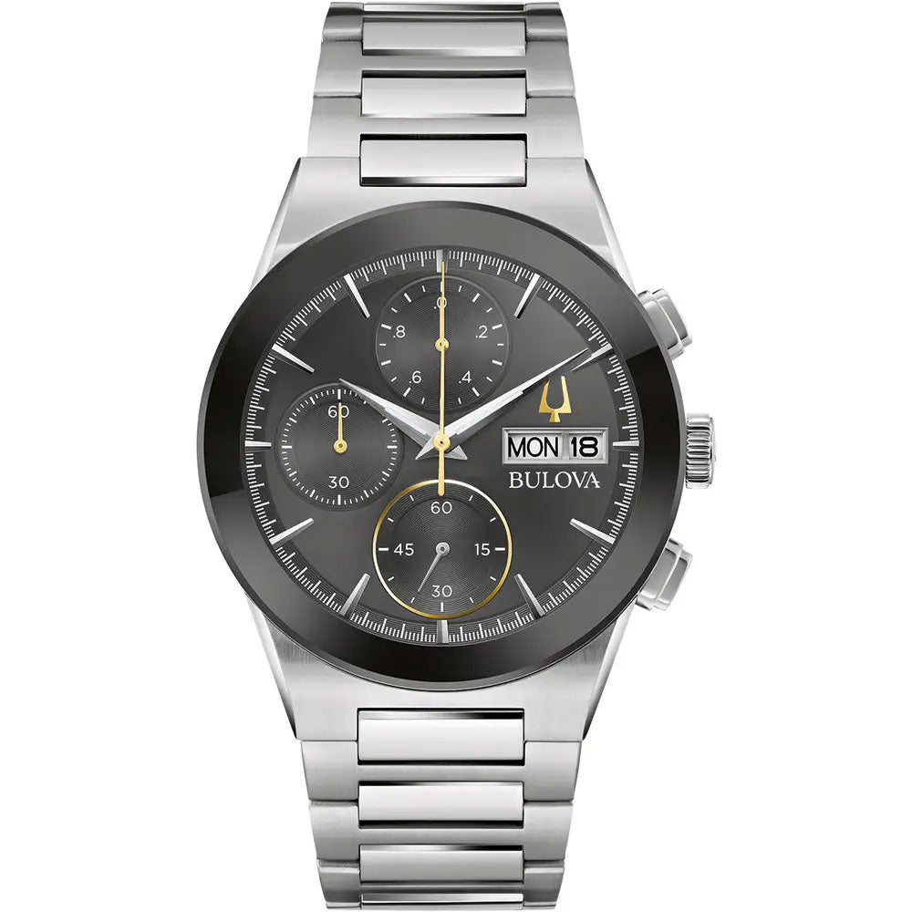 RELOJ BULOVA MILLENNIA, CUARZO, ESFERA NEGRO, BRAZALETE DE ACERO, CALENDARIO, 41 MM
