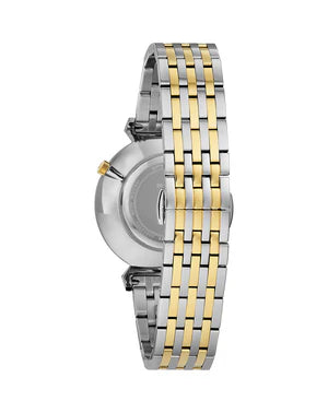 RELOJ BULOVA CLASSIC CUARZO, ESFERA BLANCA, BRAZALETE DE ACERO BICOLOR, 38 MM