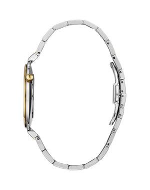 RELOJ BULOVA CLASSIC CUARZO, ESFERA BLANCA, BRAZALETE DE ACERO BICOLOR, 38 MM