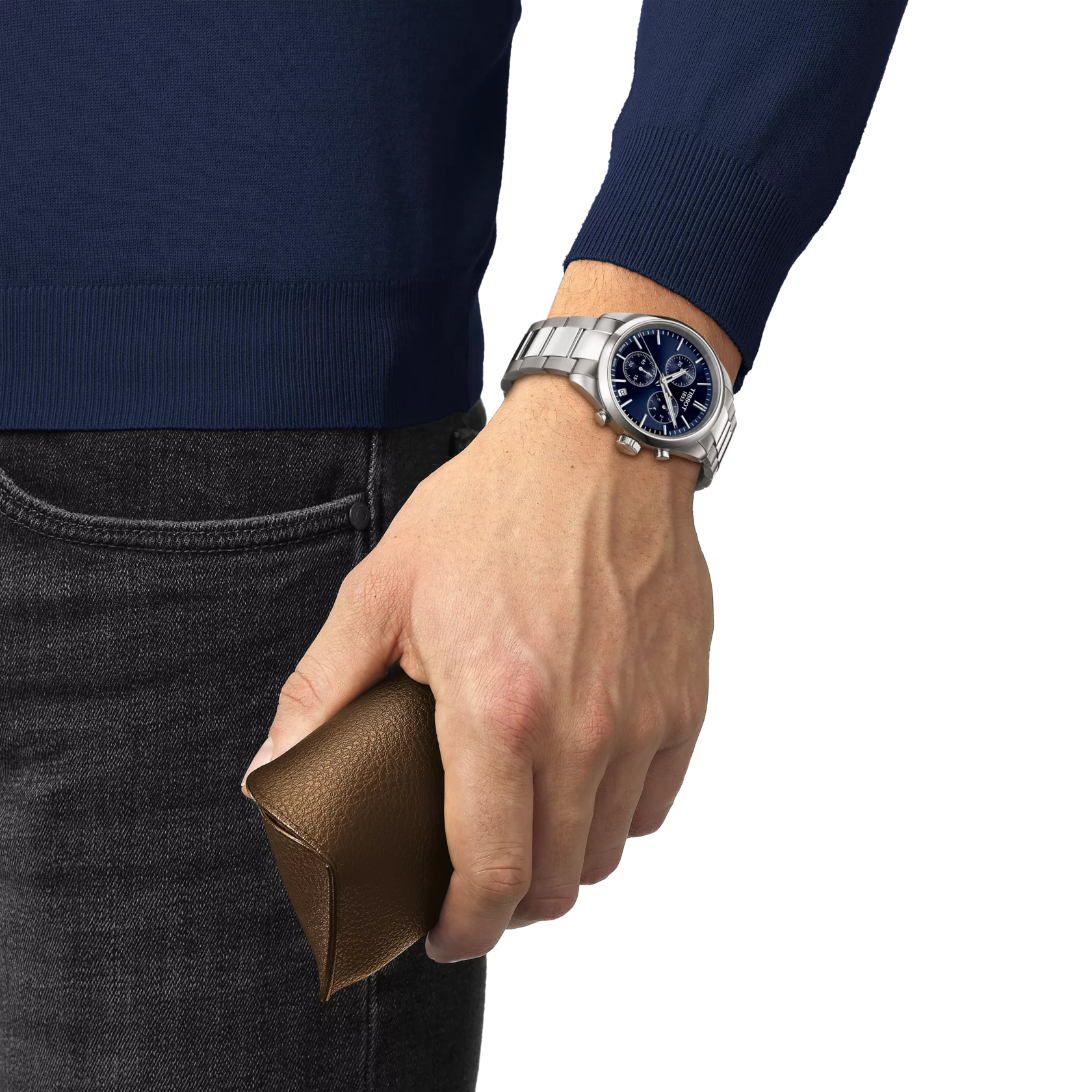 RELOJ TISSOT PR 100, CUARZO, ESFERA AZUL, BRAZALETE DE ACERO, CRONCÓGRAFO, FECHA, 40 MM