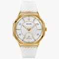 RELOJ BULOVA CURV, CUARZO, ESFERA BLANCA, BRAZALETE DE CAUCHO BLANCO, DIAMANTES, 40.5 MM