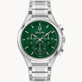 RELOJ BULOVA CURV, CUARZO, ESFERA VERDE, BRAZALETE DE ACERO, CRONOGRAFO, 44 MM
