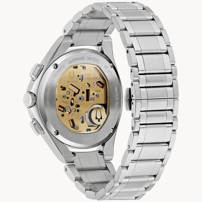 RELOJ BULOVA CURV, CUARZO, ESFERA VERDE, BRAZALETE DE ACERO, CRONOGRAFO, 44 MM