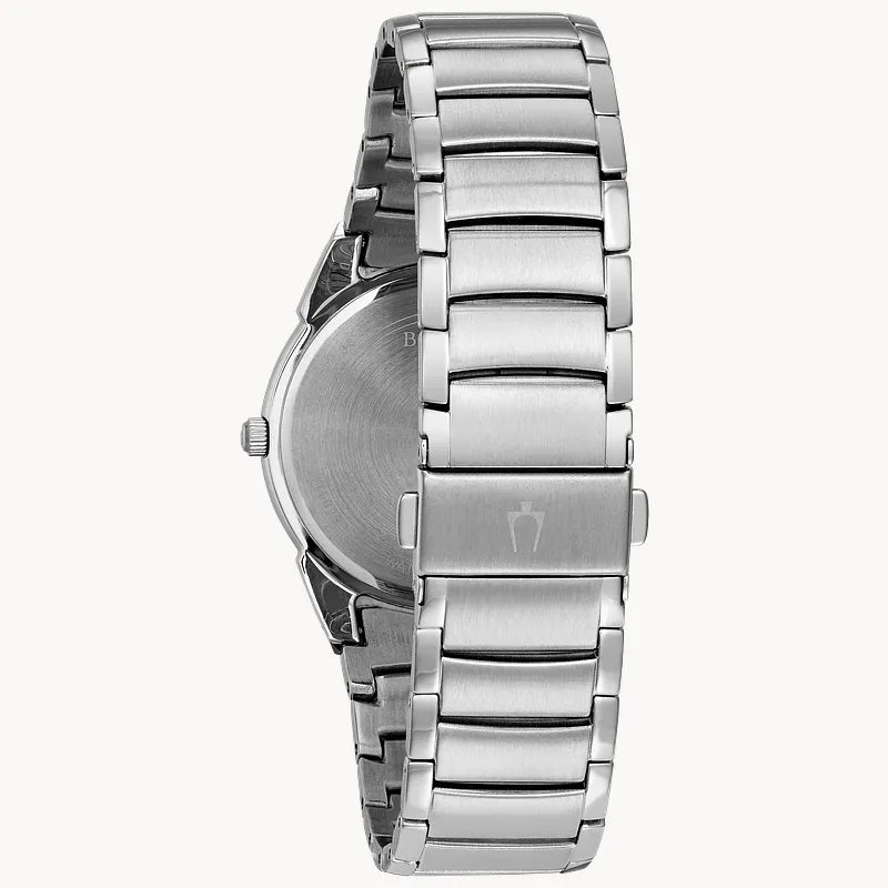 RELOJ BULOVA CLASSIC, CUARZO, ESFERA NEGRA, BRAZALETE DE ACERO, FECHA, 38 MM