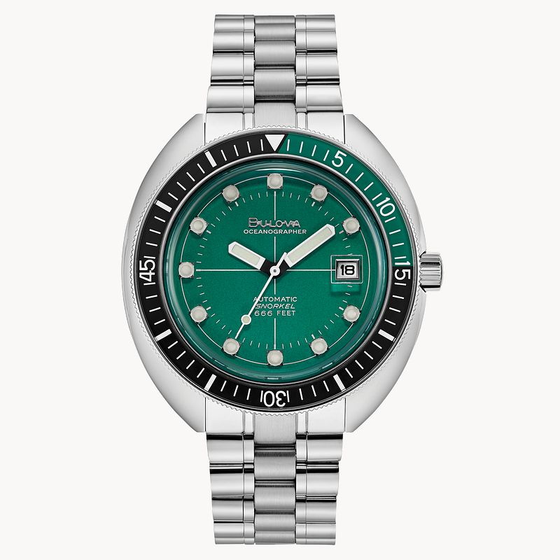 RELOJ BULOVA DEVIL DIVER OCEANOGRAPHER, AUTOMATICO, ESFERA VERDE, BRAZALETE DE ACERO, FECHA, 44 MM