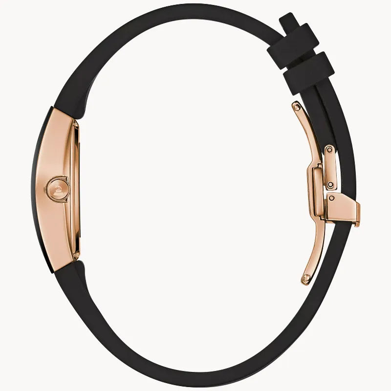 RELOJ BULOVA GEMINI LATIN GRAMMY, CUARZO, ESFERA NEGRA, BRAZALETE DE CAUCHO NEGRO, 30 MM