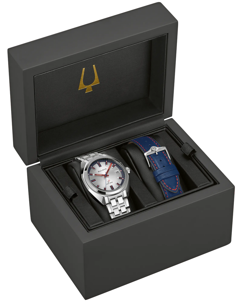 RELOJ BULOVA JET STAR, CUARZO, ESFERA PLATEADA, BRAZALETE DE ACERO, FECHA, 40 MM