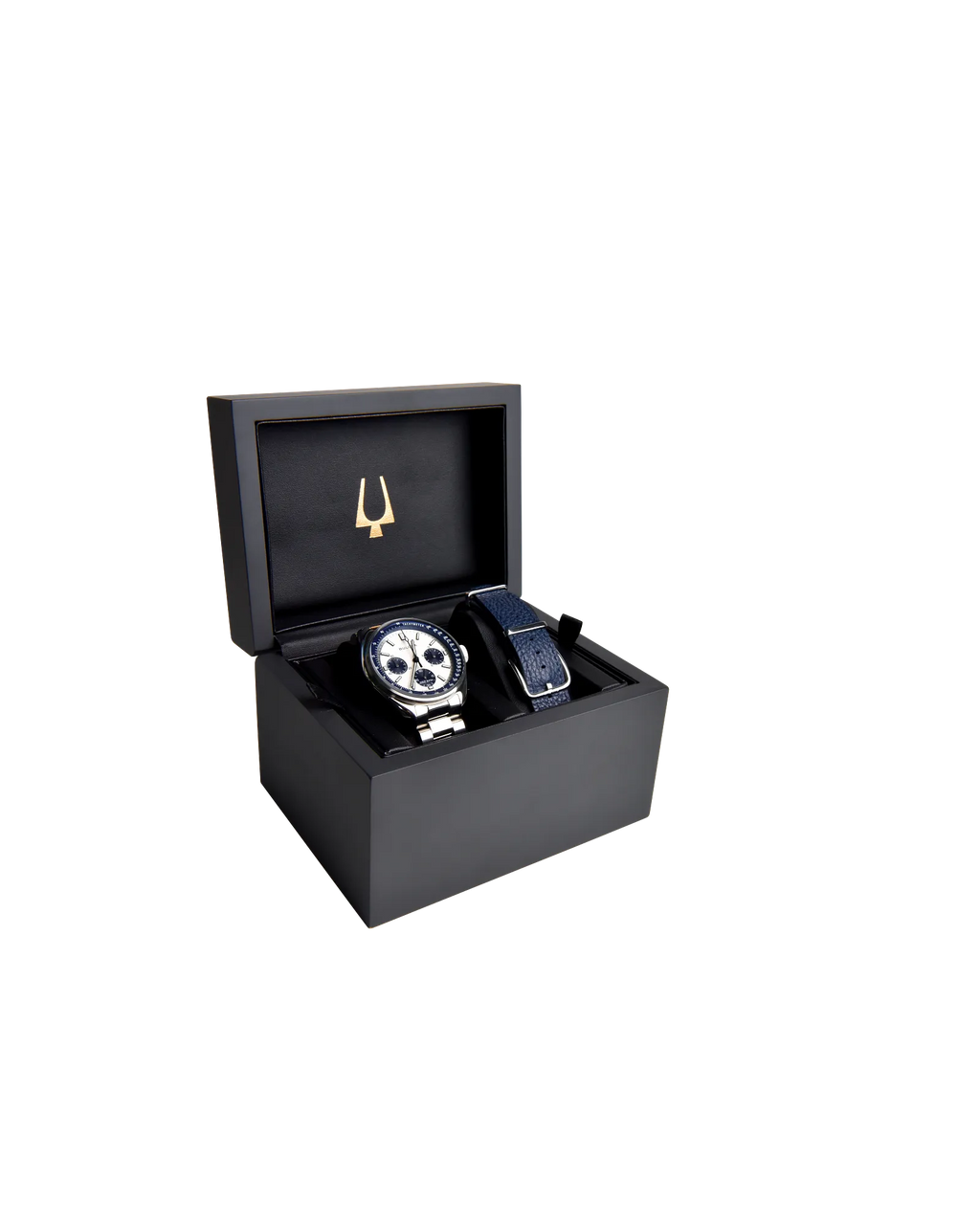 RELOJ BULOVA LUNAR PILOT CUARZO, ESFERA AZUL, BRAZALETE DE ACERO Y CUERO AZUL, 43.5 MM