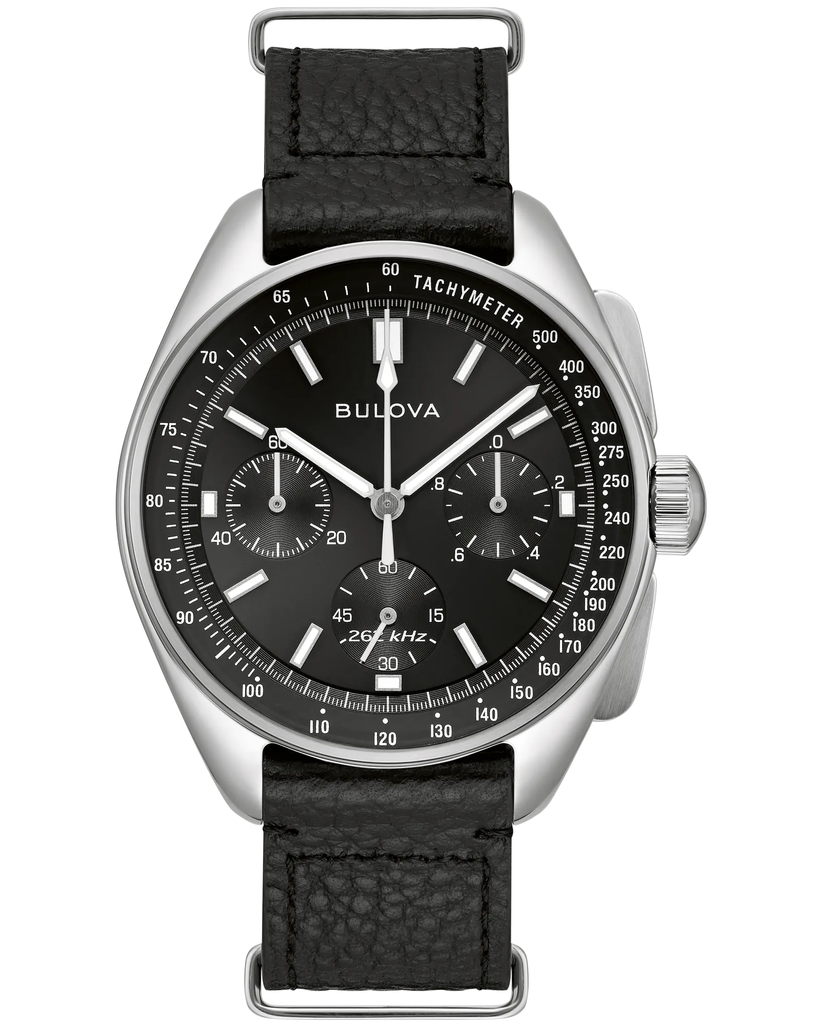 RELOJ BULOVA LUNA PILOT, CUARZO ESFERA NEGRO, BRAZALETE DE ACERO Y CUERO, CRONOGRAFO, 43.5 MM