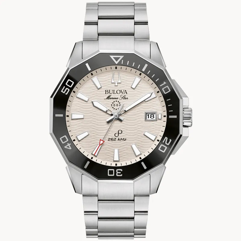 RELOJ BULOVA MARINE STAR, CUARZO, ESFERA BLANCO, BRAZALETE DE ACERO, FECHA, 43 MM
