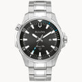 RELOJ BULOVA MARINE STAR, CUARZO, ESFERA NEGRA, BRAZALETE DE ACERO, FECHA, 43 MM