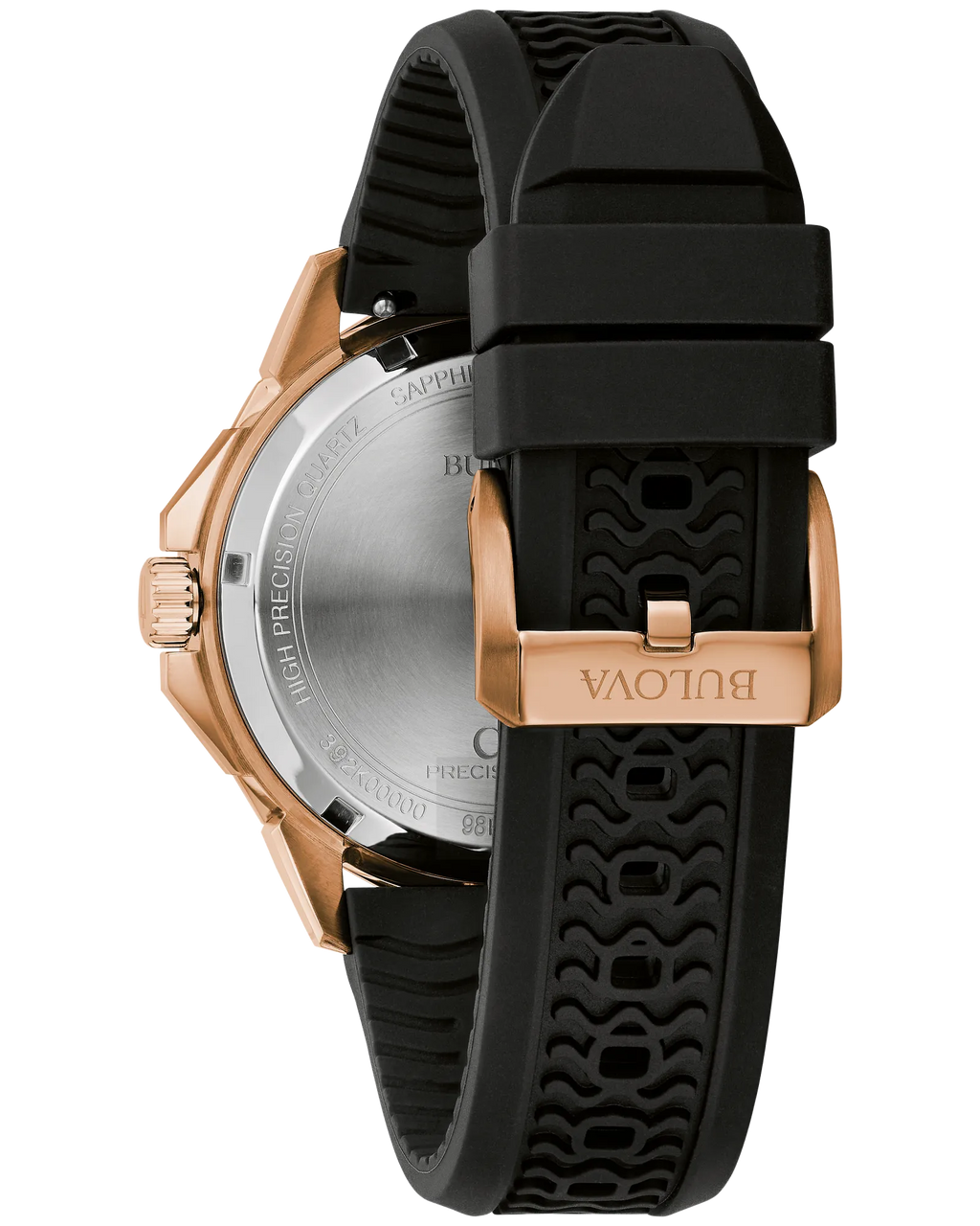 RELOJ BULOVA MARINE STAR, CUARZO, ESFERA MARRON, BRAZALETE DE CAUCHO NEGRO, FECHA, 43 MM