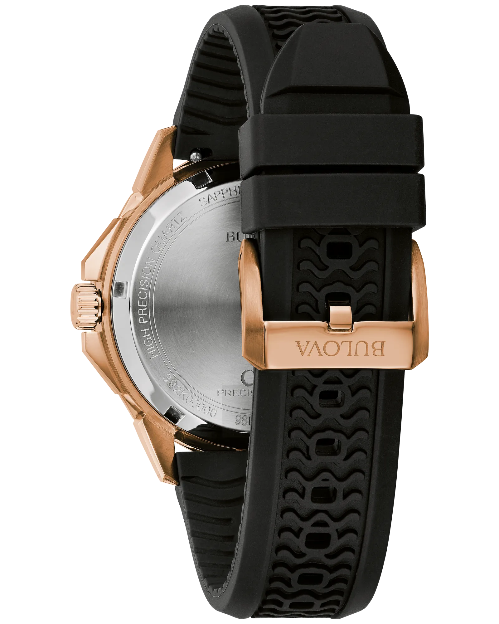 RELOJ BULOVA MARINE STAR, CUARZO, ESFERA MARRON, BRAZALETE DE CAUCHO NEGRO, FECHA, 43 MM