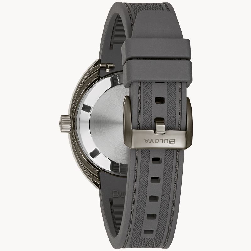 RELOJ BULOVA OCEANOGRAFO GMT, AUTOMATICO, ESFERA BEIGE, CORREA DE CAUCHO GRIS, FECHA, 41 MM