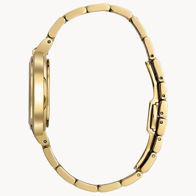 RELOJ BULOVA RUBAIYAT, CUARZO, ESFERA BLANCA, BRAZALETE DE ACERO PVD ORO AMARILLO, DIAMANTES, 35 MM