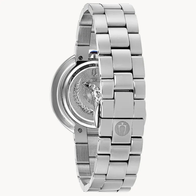 RELOJ BULOVA RUBAIYAT, CUARZO, ESFERA PLATEADA, BRAZALETE DE ACERO, DIAMANTES, 35 MM