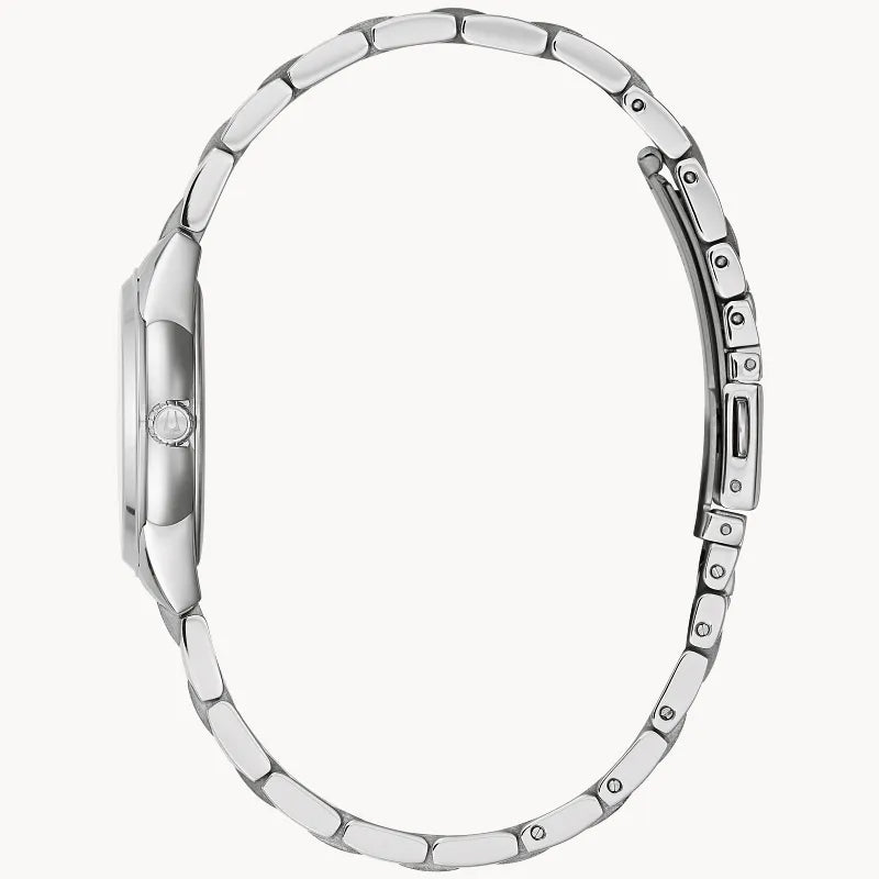 RELOJ BULOVA SUTTON, CUARZO, ESFERA ROSADA, BRAZALETE DE ACERO, DIAMANTES, 28 MM