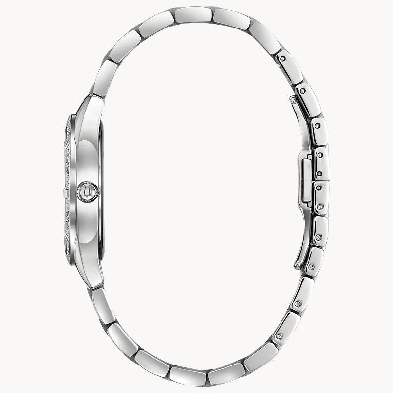 RELOJ BULOVA SUTTON, CUARZO, ESFERA MADRE PERLA, BRAZALETE DE ACERO, DIAMANTES, 32.5 MM