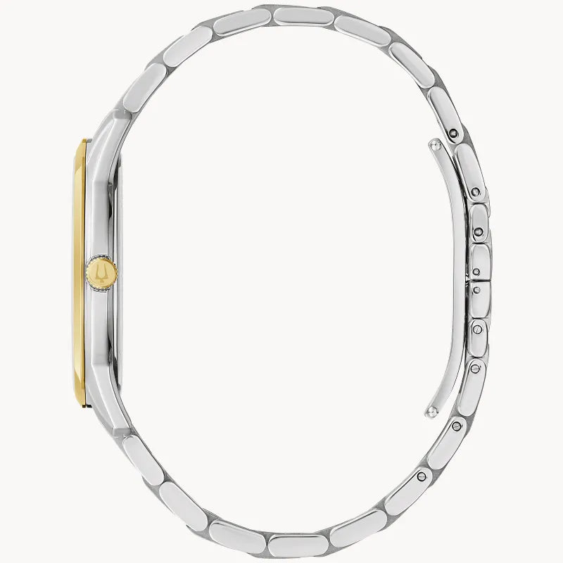 RELOJ BULOVA SUTTON, CUARZO, ESFERA PLATEADA, BRAZALETE DE ACERO BICOLOR, FECHA, 40 MM