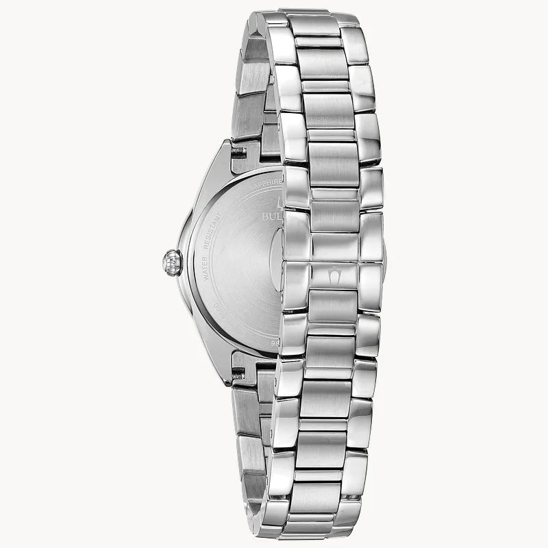 RELOJ BULOVA SUTTON, CUARZO, ESFERA MADRE PERLA, BRAZALETE DE ACERO, DIAMANTES, 32.5 MM