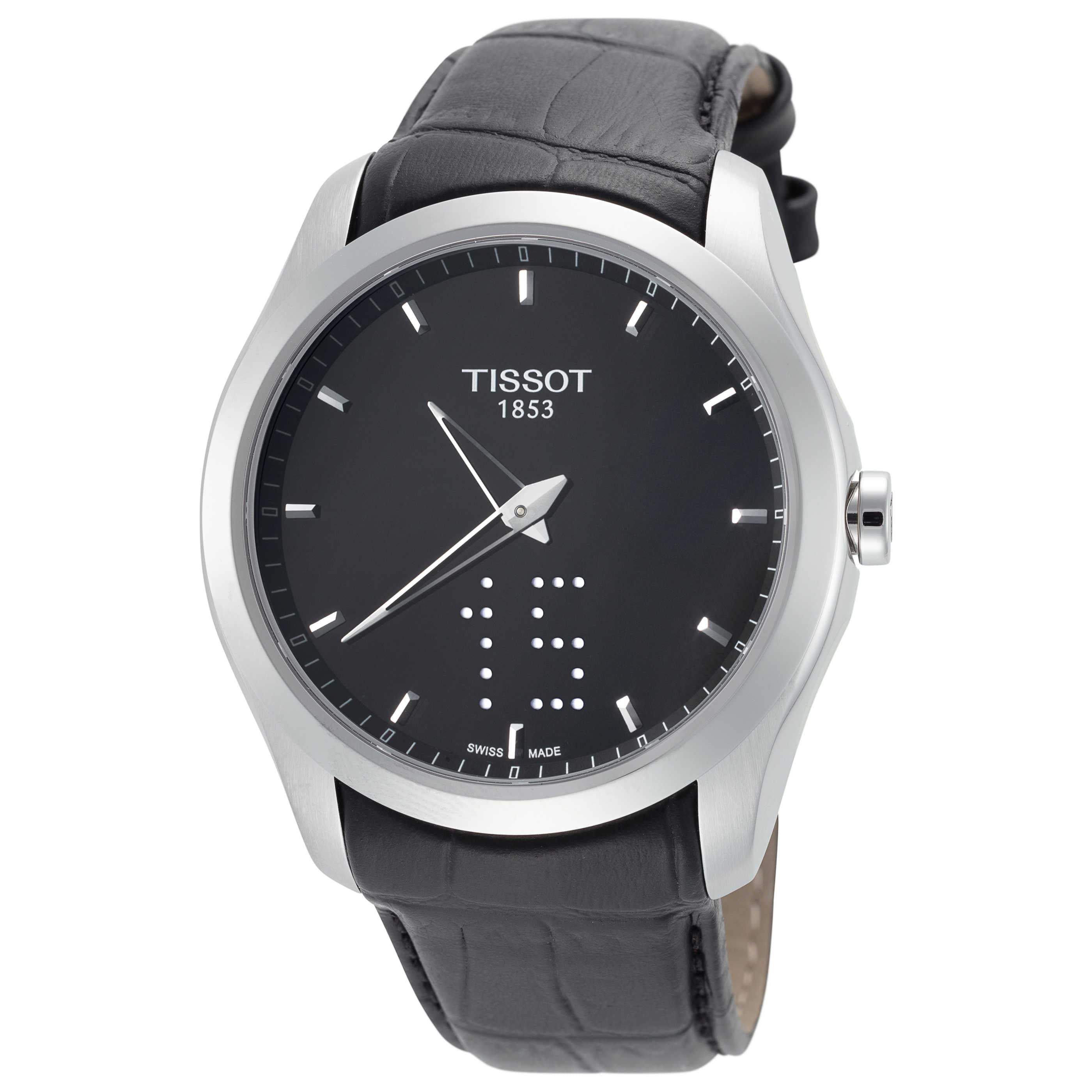 RELOJ TISSOT COUTURIER, CUARZO, ESFERA NEGRA, FAJA DE CUERO NEGRA, FECHA DIGITAL, 39 MM