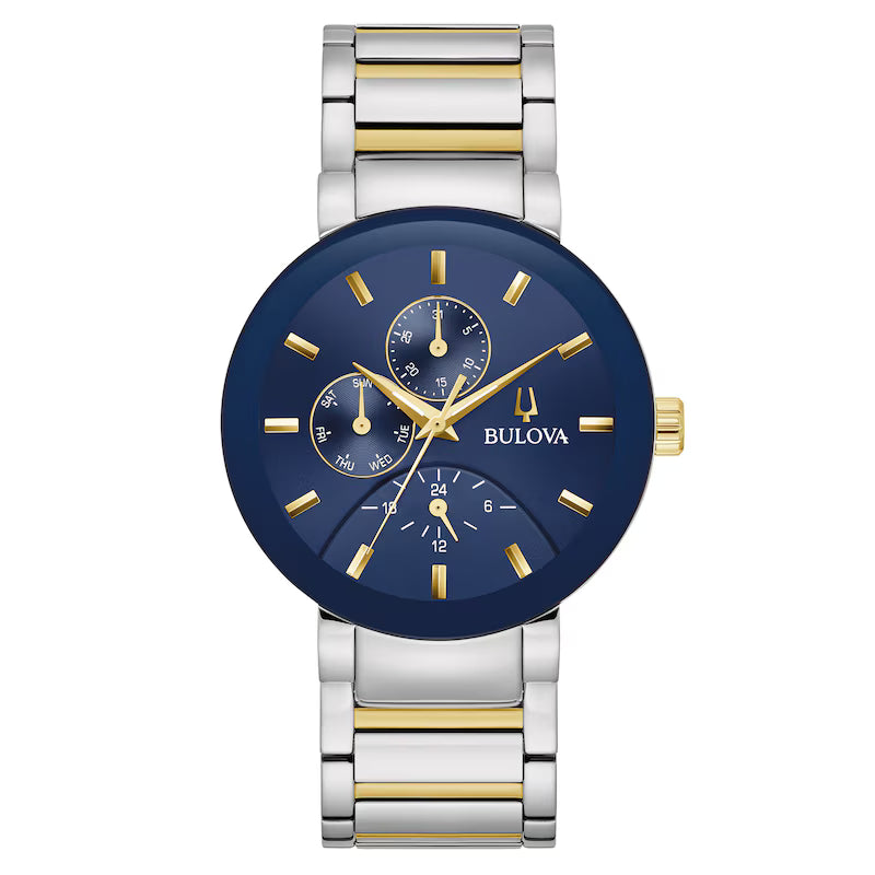 RELOJ BULOVA FUTURO, CUARZO, ESFERA AZUL, BRAZALETE DE ACERO BICOLOR, 40 MM