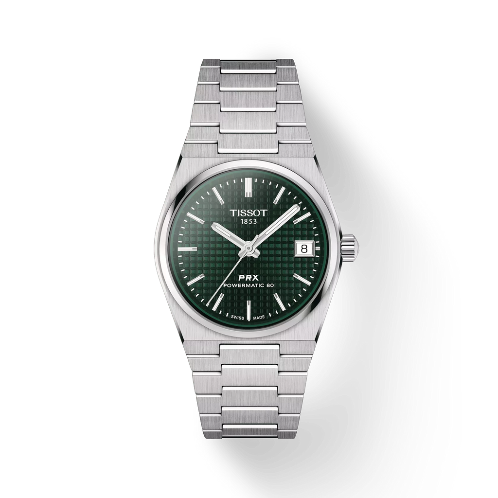 RELOJ TISSOT PRX, AUTOMCÁTICO, ESFERA VERDE, BRAZALETE DE ACERO, FECHA