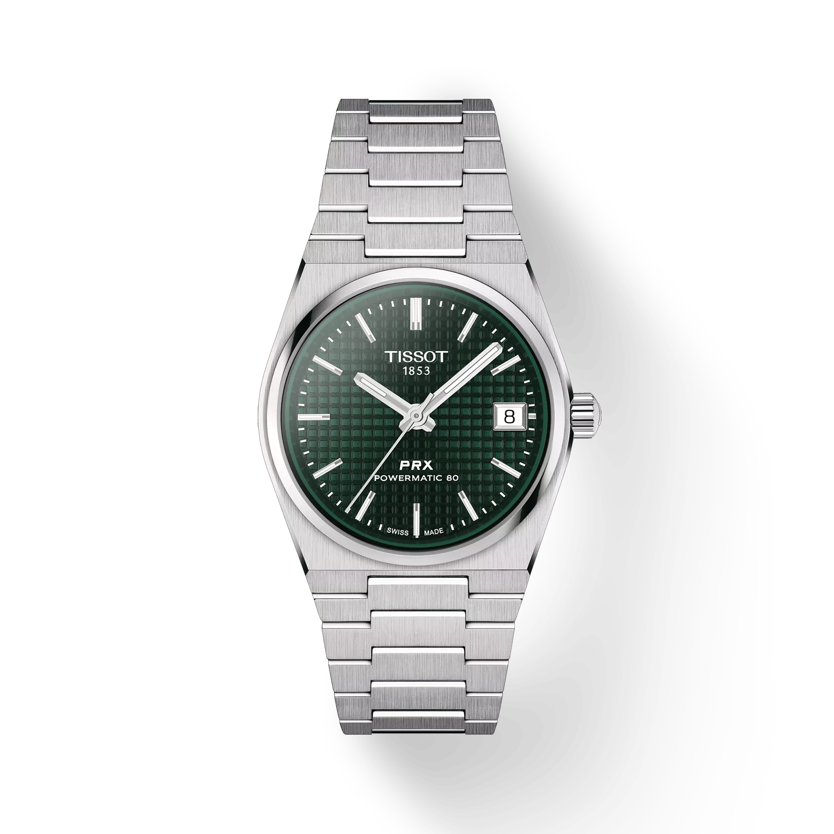 RELOJ TISSOT PRX, AUTOMCÁTICO, ESFERA VERDE, BRAZALETE DE ACERO, FECHA