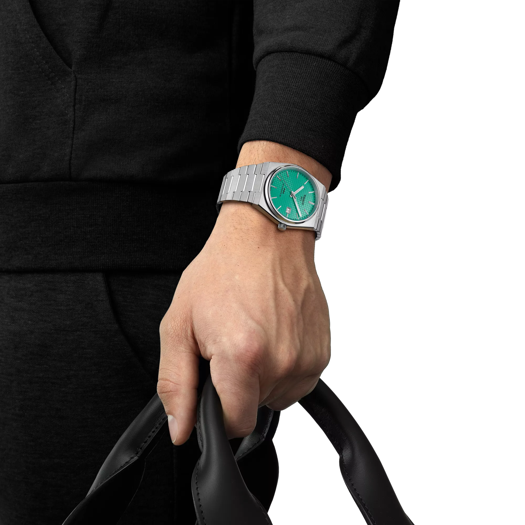 RELOJ TISSOT PRX, AUTOMCÁTICO, ESFERA TURQUESA, BRAZALETE DE ACERO, FECHA, 40 MM