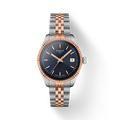 RELOJ TISSOT BALLADE, CUARZO, ESFERA AZUL, BRAZALETE DE ACERO BICOLOR TONO ROSA, FECHA, 34 MM