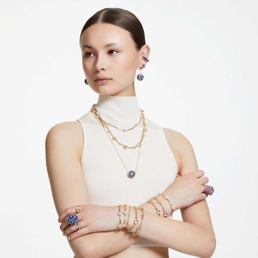 ANILLO SWAROVSKI  CURIOSA TALLA TRIANGULAR, AZUL, BAÑO TONO ORO, TALLA 58