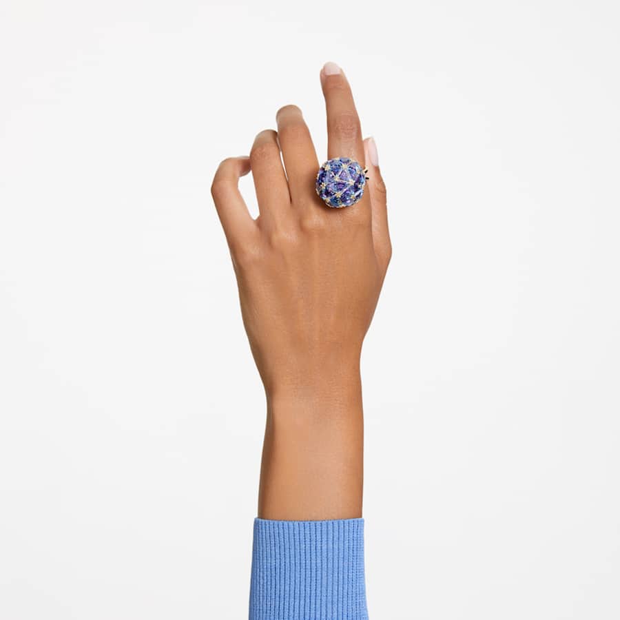 ANILLO SWAROVSKI CURIOSA TALLA TRIANGULAR, AZUL, BAÑO TONO ORO, TALLA 58
