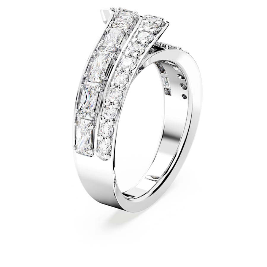 ANILLO SWAROVSKI  HYPERBOLA TALLAS MIXTAS, BANDAS DOBLES, BLANCO, BAÑO DE RODIO, TALLA 52