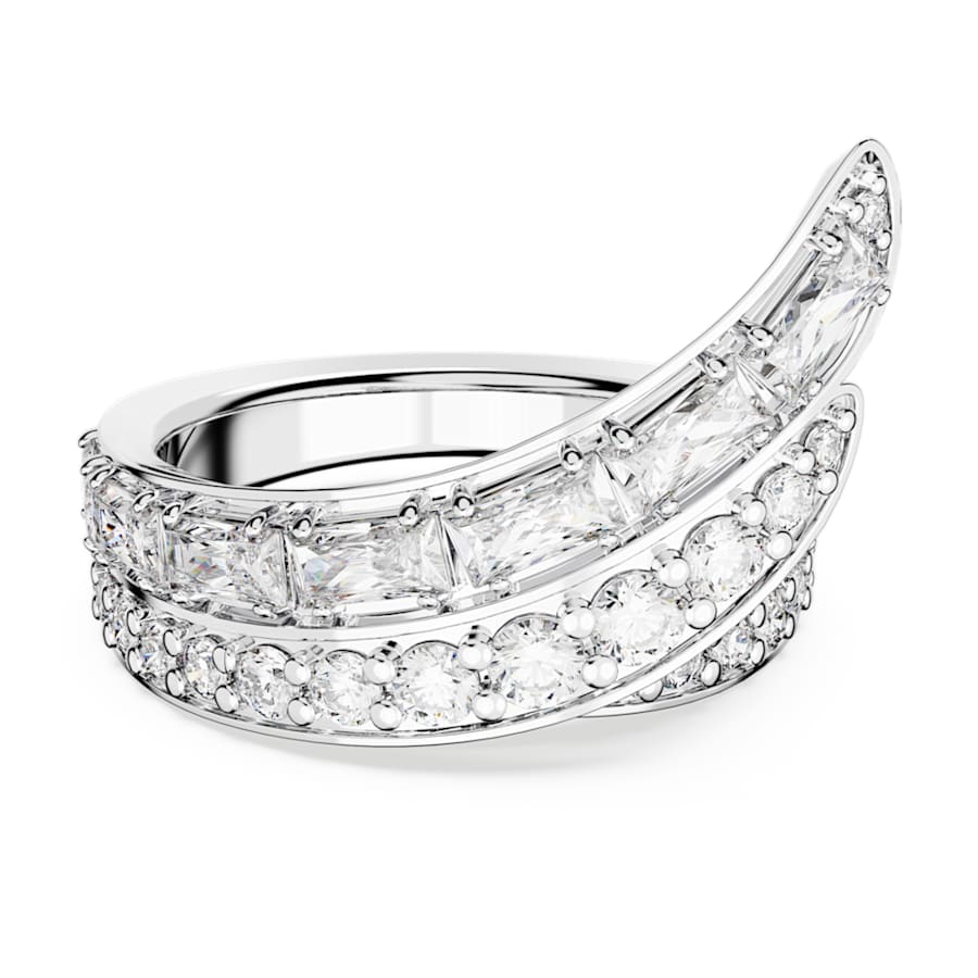 ANILLO SWAROVSKI HYPERBOLA TALLAS MIXTAS, BANDAS DOBLES, BLANCO, BAÑO DE RODIO, TALLA 52