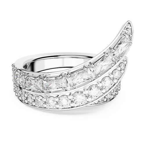 ANILLO SWAROVSKI HYPERBOLA TALLAS MIXTAS, BANDAS DOBLES, BLANCO, BAÑO DE RODIO, TALLA 52