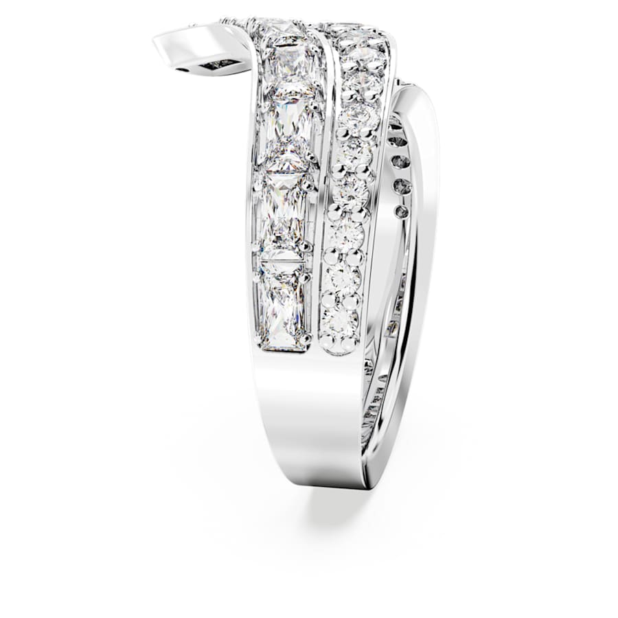 ANILLO SWAROVSKI  HYPERBOLA TALLAS MIXTAS, BANDAS DOBLES, BLANCO, BAÑO DE RODIO, TALLA 52