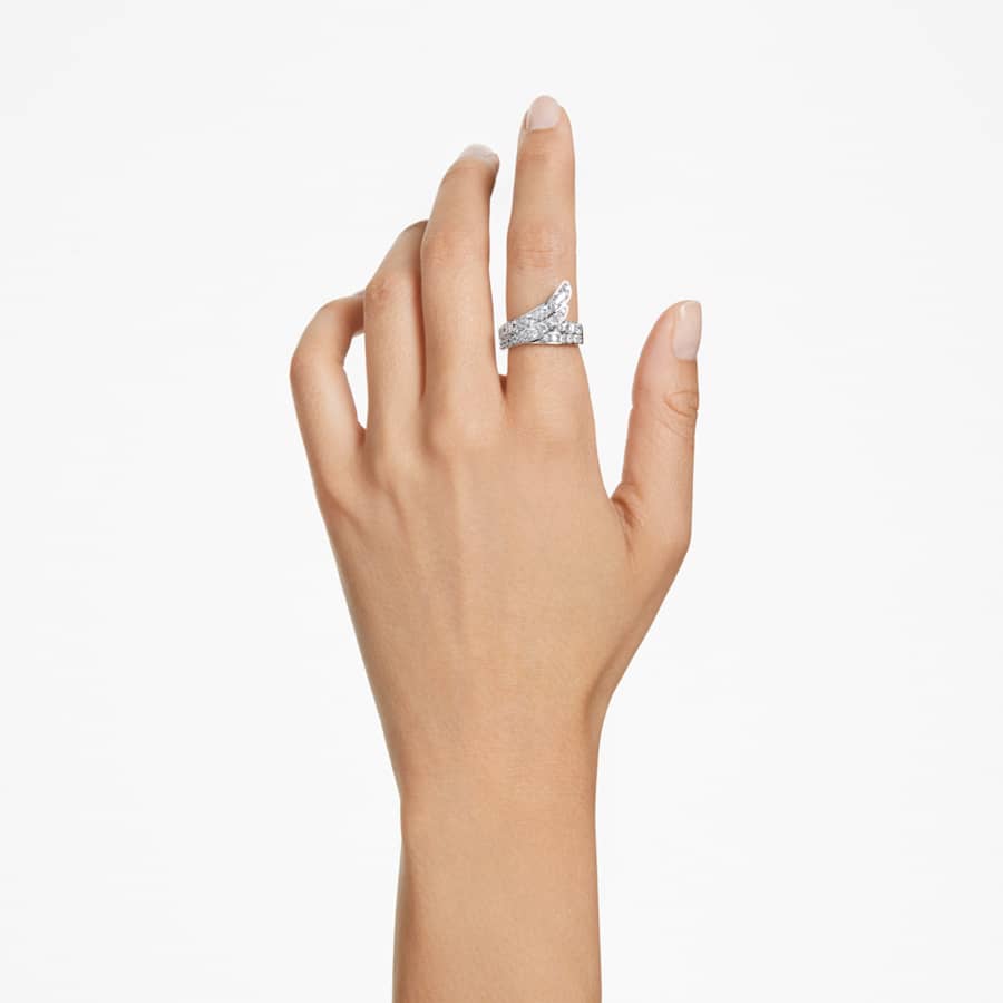 ANILLO SWAROVSKI HYPERBOLA TALLAS MIXTAS, BANDAS DOBLES, BLANCO, BAÑO DE RODIO, TALLA 52
