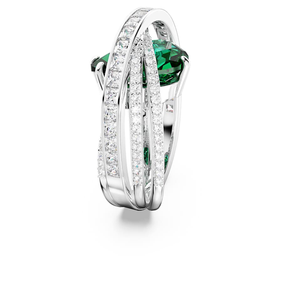 ANILLO SWAROVSKI HYPERBOLA COCKTAIL CORTES MIXTOS, CUATRO BANDAS, VERDE, BAÑO DE RODIO