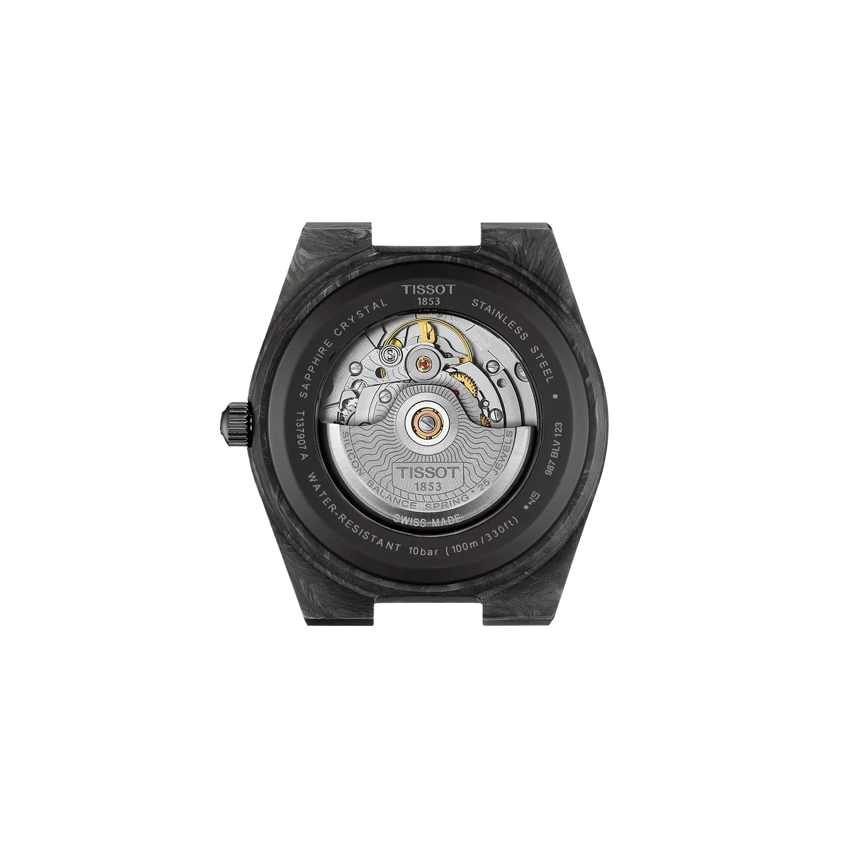 RELOJ TISSOT PRX, AUTOMCÁTICO, ESFERA NEGRA CARBCÓN, FAJA DE CAUCHO NEGRA, CARBCÓN, 40 MM