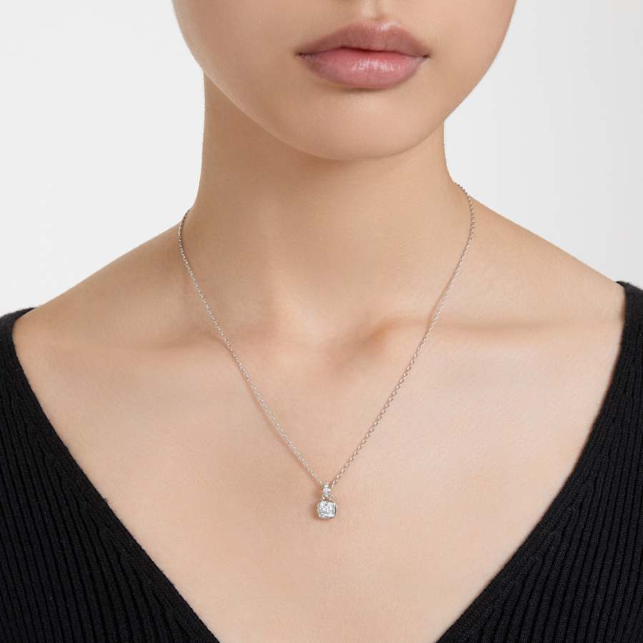 COLLAR SWAROVSKI BIRTHSTONE TALLA CUADRADA, ABRIL, BLANCO, BAÑO DE RODIO