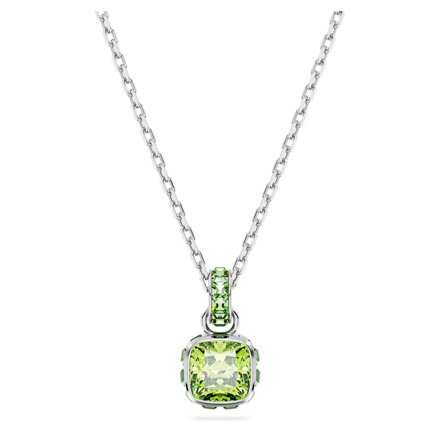 COLLAR SWAROVSKI BIRTHSTONE TALLA CUADRADA, AGOSTO, VERDE, BAÑO DE RODIO