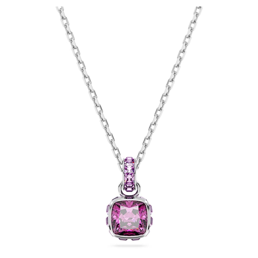 COLLAR SWAROVSKI BIRTHSTONE TALLA CUADRADA, FEBRERO, MORADO, BAÑO DE RODIO