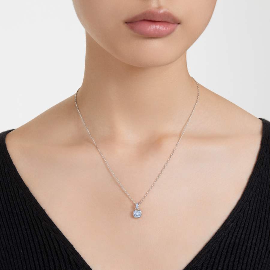 COLLAR SWAROVSKI BIRTHSTONE TALLA CUADRADA, MARZO, AZUL , BAÑO DE RODIO